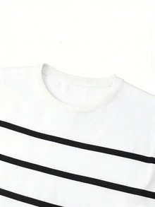 Men's Striped Crew Neck Long Sleeve Knit Base Layer, Casual Slim Fit Suitable For Daily Wear And Layering - White - View 5