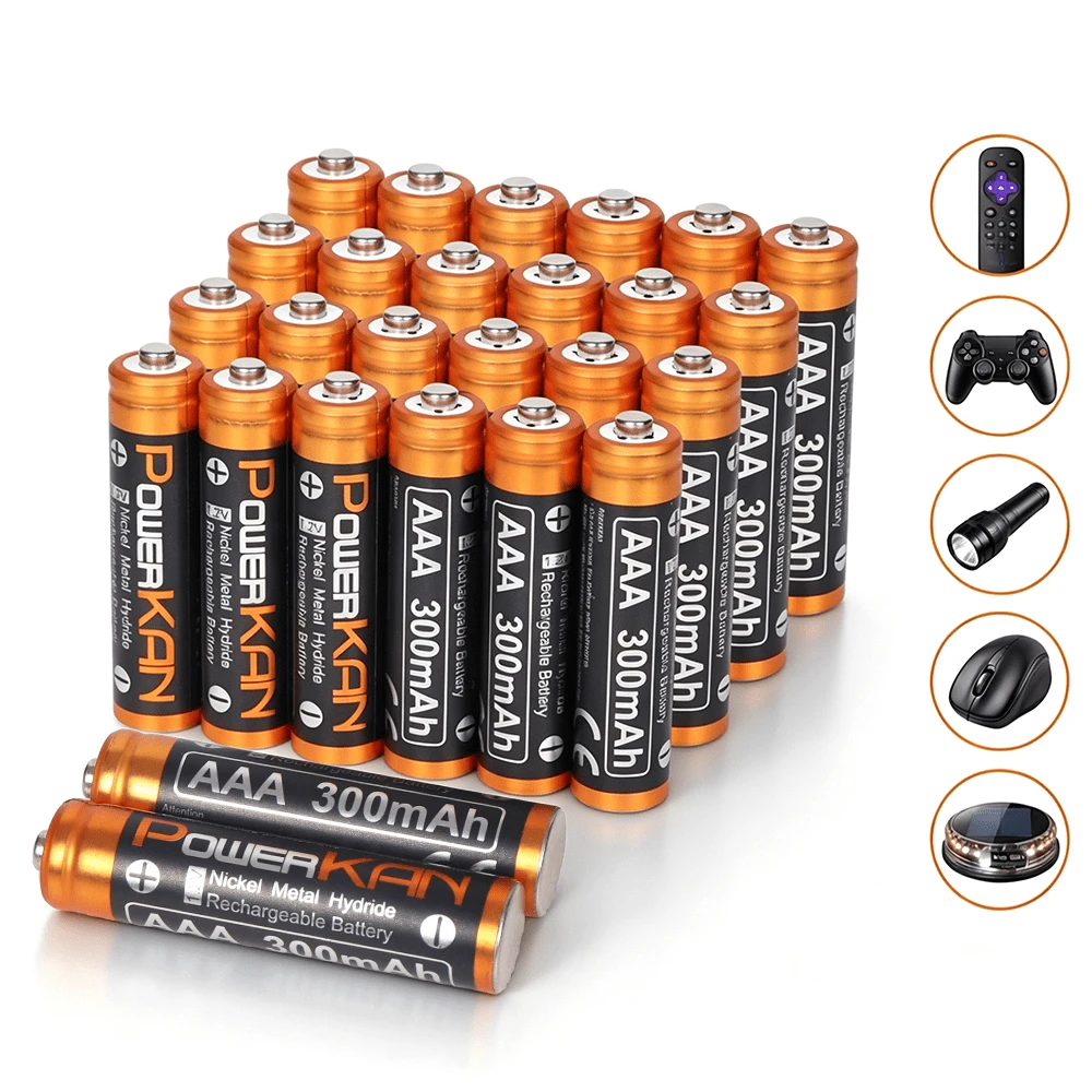 Baterai Isi Ulang AAA POWERKAN (4/8/16/24 buah, 1.2V Ni-MH, 300mAh) Cocok Untuk Lampu Taman, Remote Control, Jam Alarm, dan Elektronik Rumah Tangga