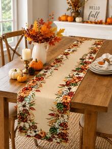 Fall Pumpkin Maple Leaf Table Runner, Autumn Sunflower Floral Harvest Table Runner For Thanksgiving Dinner Party Kitchen Dining Table Home Decor - Multicolor - View 6