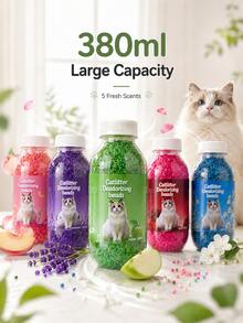 1瓶380ml貓砂除臭顆粒，貓砂盆異味控制與空氣清新劑，細緻除臭顆粒適用於日常貓砂護理，寵物除臭產品，貓用品，5種清新香氣，萬聖節、聖誕節 - 彩色 - 查看 7