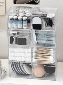1pc Cosmetic Storage Box, Cotton Swab Holder, Acrylic Cotton Swab Box, Cotton Pad Storage, Makeup Sponge Storage Box, Desktop Transparent Cotton Swab Box, Suitable For Cushion, Cotton Swabs And Floss Dispenser - Multicolor - View 3