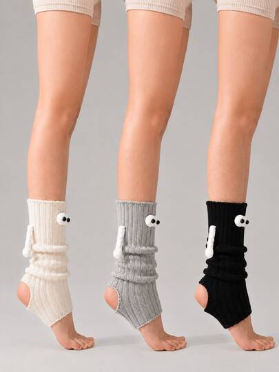 1 Pair/3 Pairs Classic Black & White Magnetic Hand-In-Hand Leg Warmers, Cute Holding Hands Design, Suitable For Autumn/Winter Warmth, Perfect For Daily Outings, Parties Or Street Photography