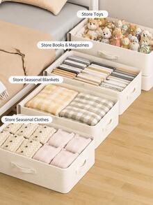 1pc Large Capacity Underbed Storage Bag, Foldable Fabric Clothing Organizer With Transparent Window, Dust-Proof Blanket & Bedding Storage Box, Reinforced Handles, Double Zipper Space-Saving Storage Box, Suitable For Bedroom, Wardrobe, Home - White - View 3
