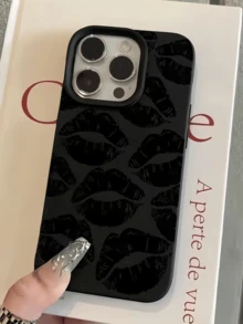1件黑色唇印簡約全包覆TPU防震手機殼，適用於Apple 18 17 16 15 14 13 12 11 Pro Max Air - 彩色 - 查看 1