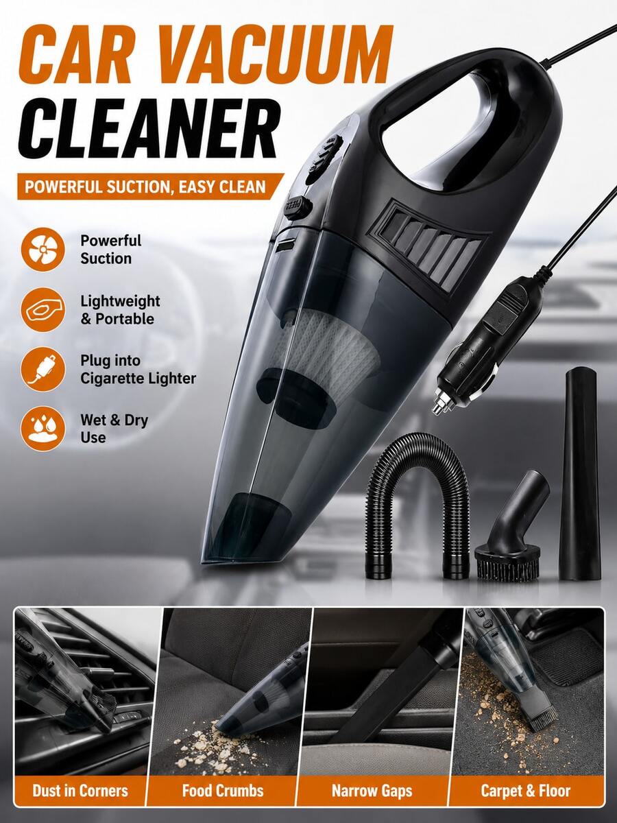 3-In-1 Portable Car Vacuum Cleaner, Wet Dry Powerful Cyclonic Suction ...