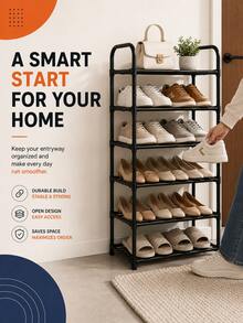 1pc Multi-Layer Metal Shoe Rack, 3/4/5 Tiers Optional Shoe Storage Rack, Sturdy Open Design Shoe Shelf, Easy Assembly Space-Saving Shoe Organizer, Suitable For Entryway, Hallway, Bedroom Home Storage - Black - View 3