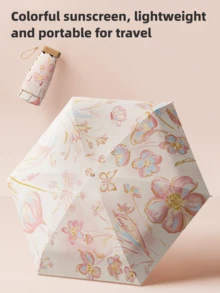 UPF50+ UV Protection, Lightweight Portable Travel Umbrella, Mini Windproof Waterproof Folding Sun Umbrella, UV Protection, Colorful Coating Fabric, Fashion Floral Design, For Women - A - View 12