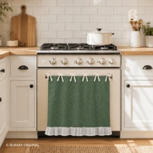 1 buah Tirai Kafe Motif Polkadot Hijau Vintage dengan Pita dan Tali Pengikat, Tirai Pendek Setengah dengan Tepi Bergelombang, Tirai Dekoratif Anti Debu untuk Dapur dan Oven - Hijau - View 7
