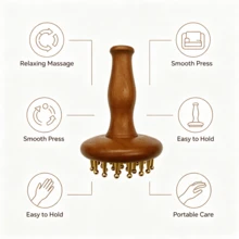 Alat Pijat Kepala Kayu Genggam | Alat Pijat Kulit Kepala Jarum Kuningan untuk Relaksasi dan Meredakan Ketegangan - Coklat - View 3