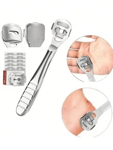 1 Set Foot Rasp, Removes Calluses, Heel Cracks, Corns, Stainless Steel File, Wooden Handle, 10 Blades, Pedicure Tool Kit - Multicolor - View 11