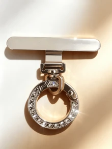 Klip Ponsel Logam Mewah Berkilau dengan Hiasan Berlian Imitasi, Cincin Jari Anti Jatuh dengan Lubang Tali, Aksesori Ponsel Universal Elegan untuk Semua Casing Ponsel - Perak - View 9