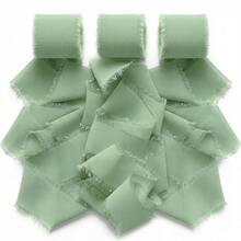 Light Green 3 Rolls Handmade Chiffon Silk Ribbon Fringe 1.5" X 5.5 Yd Frayed Edges Ribbons For Wedding Invitations Bridal Bouquets Gifts Wrapping Crafts Holiday Party Decorations Bows - Light Green - View 1