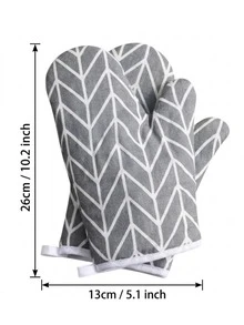 2pcs/1pc Long Oven Mitts, Leaf Pattern Kitchen Baking Gloves, Suitable For Pots, Pans, Baking Trays, Cooking, Baking, Grilling, Microwave, Home Kitchen And Daily Cooking Accessories - Multiple Styles and Colors - View 3