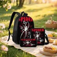 Spider 2D Print 3 Pieces Backpack Set, Large Capacity Backpack, Crossbody Bag, Pencil Case, Adjustable Wide Breathable Shoulder Straps, Side Mesh Pockets For Water Bottle Storage, Personalized Daily Commute Travel Casual Storage Bag - Printed Bag - View 8
