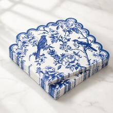 20/60PCS Blue White Bird Print Paper Napkins, Scalloped Edge Party Napkins, Elegant Table Decor For Wedding Birthday Dinner Dessert Table - Blue - View 2