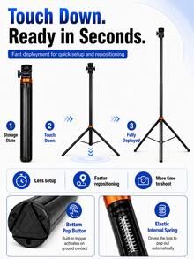 MIAOTU 2m Auto-Deploying Camera Light Stand Tripod, One-Touch Ground Trigger, 5kg Load Capacity, 1/4" Interface, 50cm Wide Base, Suitable For DSLR, Mirrorless Camera, LED Video Light, Ring Light, Photography Studio And Live Streaming - View 5