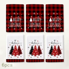 2/4/6 buah Serbet Dapur Bermotif Natal, Motif Kotak-kotak Merah & Hitam Gaya Pedesaan Klasik, Lembut & Mudah Dibersihkan, Motif Pohon Natal & Kepingan Salju, Dekorasi Rumah Natal, Hadiah Natal, Cocok untuk Dekorasi Dapur, Memanggang, Memasak, Pesta Natal, Meja Natal - MultiWarna - View 10