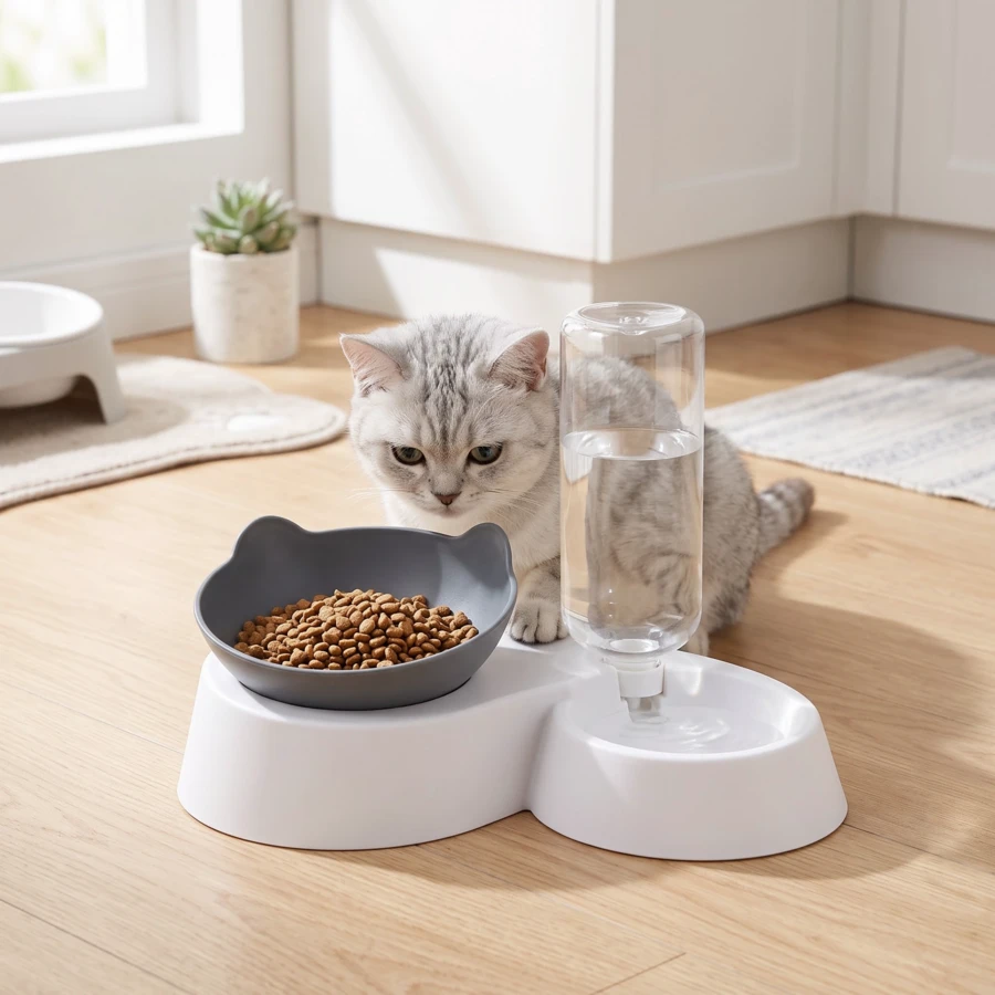2-In-1 Gravity Pet Bowl Suitable For Cats - Leak Proof Automatic Feeder With Cute Design, Raised Feeding Tray Promotes Drinking And Dining, Durable And Moisture-Proof - 1L - View 1