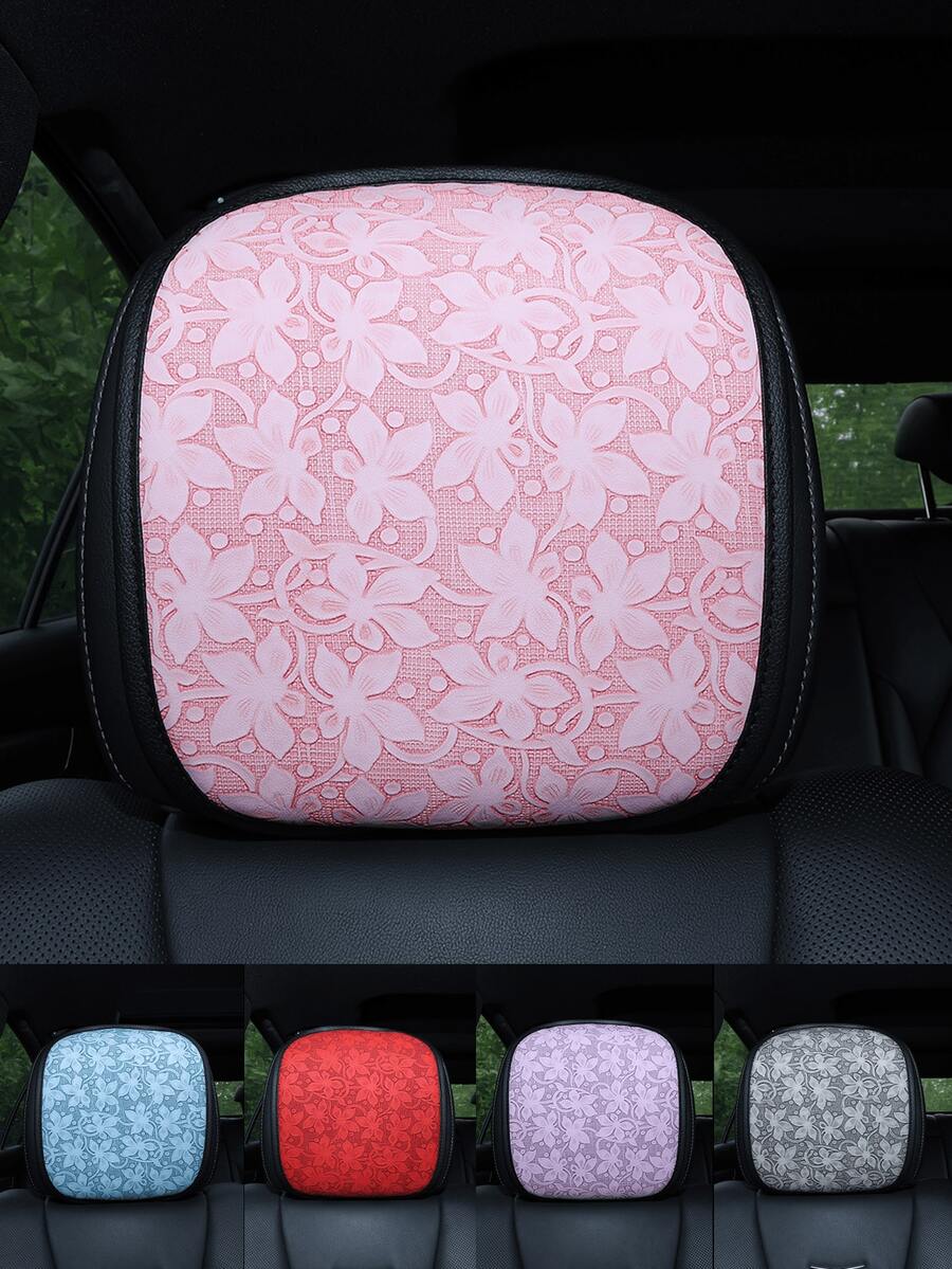 Floral Embossed Car Headrest Cover, Universal Car Seat Headrest Protector, Decorative Car Interior Accessory Suitable For Most Cars
