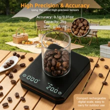 Mini Digital Coffee Scale, 0.1g High Precision Sensor, One-Touch Tare, Multi-Unit Switch, Touch Buttons, Auto Power-Off. Rechargeable, Slim & Portable. Perfect For Camping, Outdoor Meal Prep, Coffee Enthusiasts, Kitchen & Baking. - Black - View 10