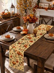 Fall Pumpkin Maple Leaf Table Runner, Autumn Sunflower Floral Harvest Table Runner For Thanksgiving Dinner Party Kitchen Dining Table Home Decor - Multicolor - View 9