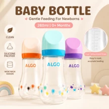 1pc 280ml PP Baby Bottle, Curved Anti-Drop Easy Grip, Clear Scale Scientific Feeding, Soft Silicone Nipple, Fully Detachable, Suitable For Newborn Gift, Christmas Gift - Multicolor - View 3