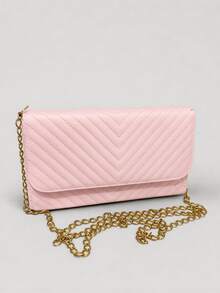 Bolsa Feminina de Ombro Versátil na Moda com Alça de Corrente - Rosa Bebê - Visão 1