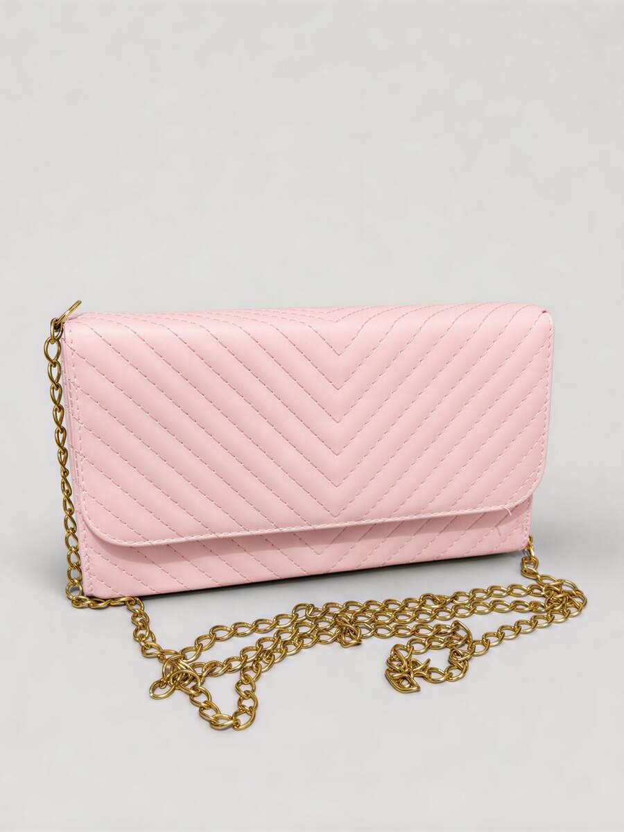 Bolsa Feminina de Ombro Versátil na Moda com Alça de Corrente - Rosa Bebê - Visão 1