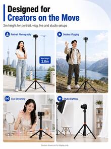 MIAOTU 2m Auto-Deploying Camera Light Stand Tripod, One-Touch Ground Trigger, 5kg Load Capacity, 1/4" Interface, 50cm Wide Base, Suitable For DSLR, Mirrorless Camera, LED Video Light, Ring Light, Photography Studio And Live Streaming - View 4