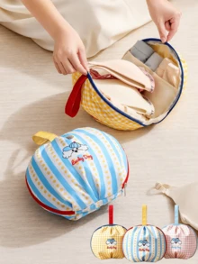 1Pc Beige Cute Cartoon Dog Plaid Drawstring Lightweight Portable Multipurpose Storage Organizer Bag Unisex For Cosmetics Toiletries Underwear Daily Travel Outdoor Activities - Multicolor - View 5