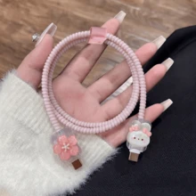 1 Set 3D Cherry Blossom Rabbit Data Cable Protector, Cute Phone Accessory, Compatible With Apple 18W/20W PD Fast Charging, Cartoon Style Gift Item, Also Suitable As Birthday, Christmas, New Year Holiday Gift For Family - 3D Flower Bunny - View 3