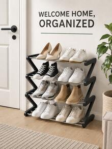 1pc Z-Shaped 4-Tier Shoe Rack, Metal Tube Shoe Storage Rack, Space-Saving Multi-Layer Shoe Organizer, Sturdy Open Shoe Rack, Compact Shoe Storage Rack, Suitable For Entryway, Closet, Bedroom Home Storage - Multicolor - View 5