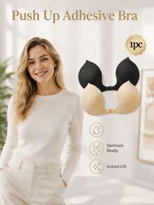 1pc Deep U-Neck Adhesive Bra, Strapless Adhesive Bra With Straps For Enhanced Lift And Support, Suitable For Parties, Evening Events, Graduation Ceremonies, Dates, Music Festivals And Other Occasions, All Year Round. Invisible Backless Bra For Low-Cut Dresses, Wedding Party Outfit - Multicolor - View 1