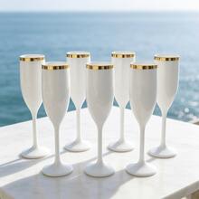 1/6/12pcs White Cups With Gold Rim Classic Stemmed Glasses, Various Quantities Available, Champagne And Cocktail Soft Acrylic Material, 5oz Ribbed Glassware Classic Cocktail Indoor And Outdoor, Suitable For Gatherings, Parties, Picnics, Evening Events - View 4