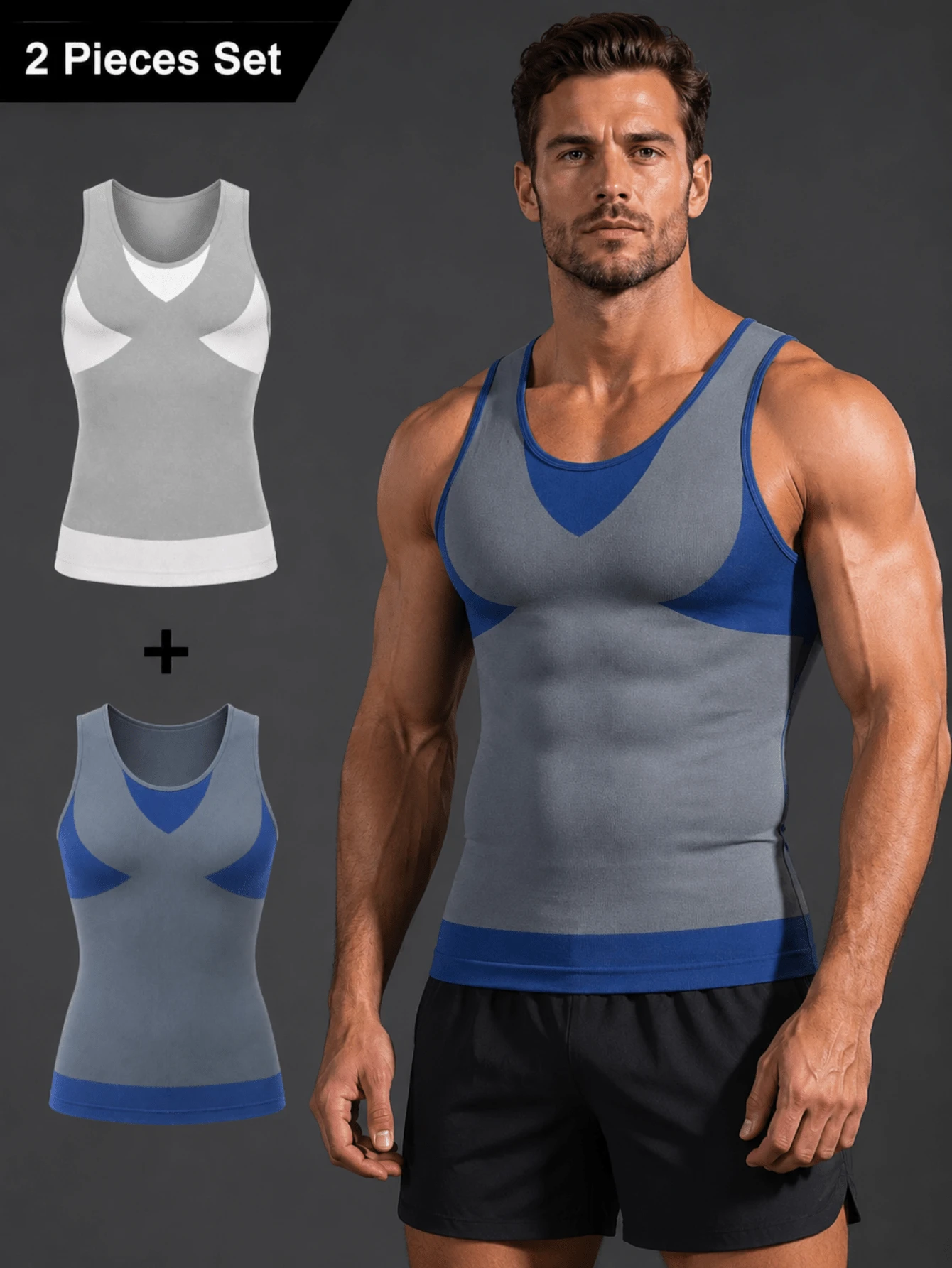 2pcs Compression Shaping Vest, Sleeveless Slim Fit Body Shaper, Abdominal Shaping, Male Breast Compression Vest, Tight Underwear - Multicolor - View 1