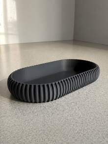 Matte Striped Oval Multi-Functional Storage Tray, 3D Printed Design Plastic Material; Minimalist Style Storage Dish; Suitable For Entryway, Vanity, Bathroom And Office Desk Decoration Multi-Purpose Key Coin Jewelry Storage Tray; Practical Housewarming Gift Storage - Multicolor - View 5