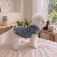 Jaket Hewan Peliharaan Denim Bordir Luar Angkasa, Rompi Berumbai, Cocok Untuk Anjing Kecil dan Sedang, Rompi Modis Musim Gugur/D-Ring - Biru - View 4