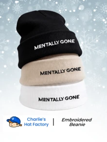 1pc/2pcs/3pcs MENTALLY GONE Embroidered Knit Hat, Comfortable Warm Elastic Windproof Acrylic Knit Hat, Suitable For Cycling, Skiing, Outdoor Exploration - MENTALLY GONE - View 9