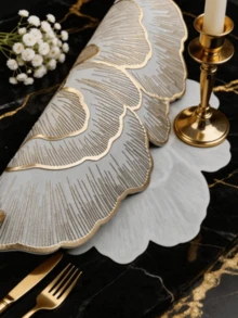 1/4/6/8/12pcs Gold Creative Flower PVC Placemats, Washable, Easy To Clean, Wipeable, Non-Slip, Holiday Wedding Festival Table Mat, Valentine's Day Room Decor Home Supplies - Gold - View 6