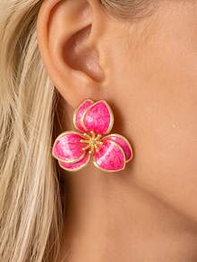 Colorful Oil Drop Flower Stud Earrings, Double Layer Petal Earrings, Minimalist Design Earrings - Style 1 - View 6