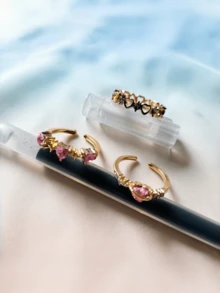 3件套可爱别致水钻心形戒指套装，女士个性化高级珠宝配饰 - 彩色 - 查看 6