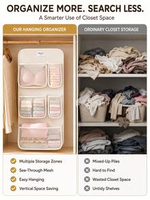 1pc Mesh Hanging Closet Organizer Bag With Compartments, Suitable For Underwear, Socks And Skirts, Multi-Functional Door Back Hanging Storage Bag, Suitable For Dorm, Can Store Pants, Jeans, Toys And Autumn/Winter Items, Wardrobe Storage Hanging Bag, Can Be Hung For Storage, Multi-Layer Clothing Organizer Bag, Socks Storage Rack, Closet Organizer - Multicolor - View 7