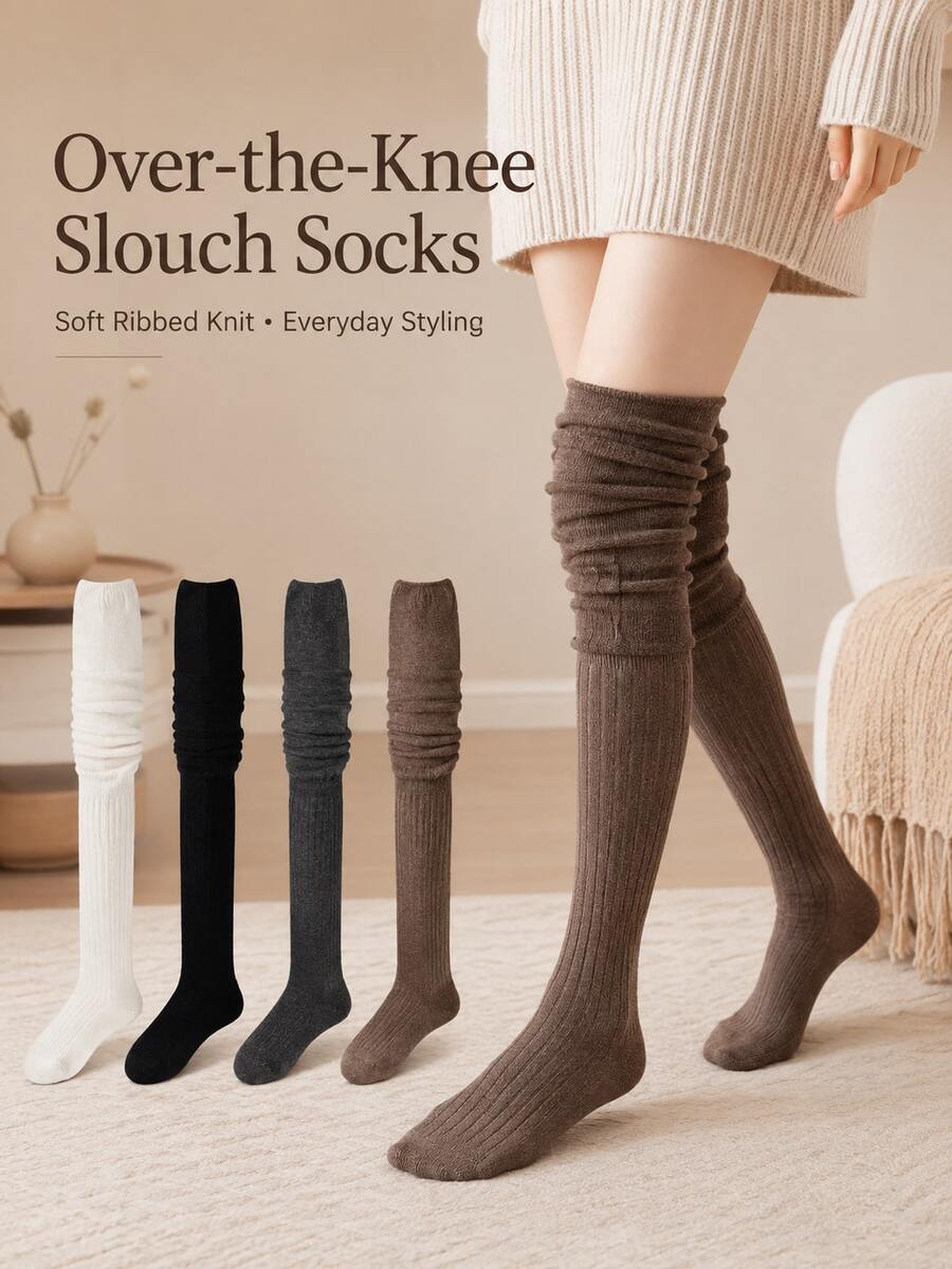 Women's Over-The-Knee Loose Socks, Soft Ribbed Knit Long Socks, Warm And Comfortable Boot Socks For Autumn/Winter, Suitable For Pairing With Skirts And Shorts, Maillard Color Palette, Essential For Home And Daily Wear, Holiday Accessory And Gift For Women - Multicolor - View 1