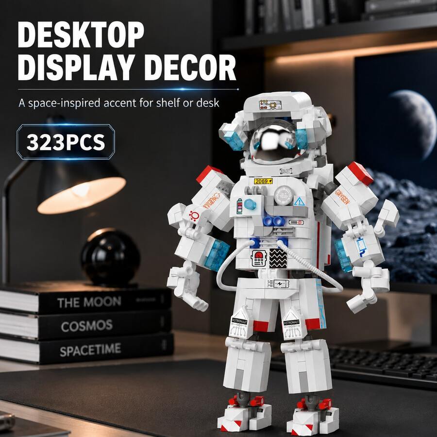 323pcs Astronaut Building Block Model, Space Explorer Movable Joint Brick Figure, Space Theme Adult Collectible Assembly Set, Desktop Display Decoration - Space Building Blocks - View 1