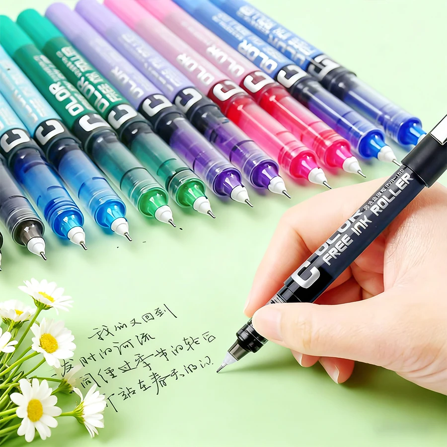 12 Colors Liquid Gel Pens, Colorful Ink Ballpoint Pens For Drawing, Doodling And Office Use
