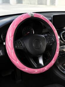 1PC Sparkling Rhinestone PU Leather Soft Comfortable Car Steering Wheel Cover Without Inner Ring - A - View 5