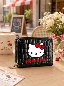SANRIO 1pc Hello Kitty Small Wallet For Women, Double Zipper Credit Card Holder With Accordion Card Slots, Coin Pocket And Glossy Textured Finish - Multicolor - View 3