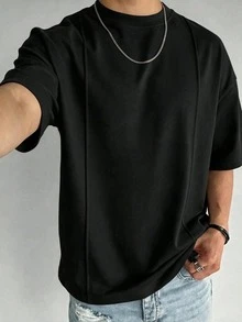 Men's Summer Vintage Solid Color Striped T-Shirt, With Unique Design, Suitable For Daily Commute And Home Wear - Black - View 3