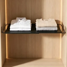 1 Pc Drill‑Free Expandable Wardrobe Storage Shelf, Black Iron Structure, No Drilling Needed, Expands Cabinet Internal Storage Space, Suitable For Wardrobe Layering, Cabinet Organization And Entryway Storage - Multicolor - View 8
