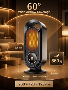 SMEGGEMS Máy sưởi điện để bàn mini PTC gốm, sưởi ấm góc rộng 60°, điều khiển cảm ứng, hẹn giờ 1-8H, ổn định nhiệt độ thông minh, phù hợp cho phòng ngủ, văn phòng và gia đình - màu đen - Xem 10